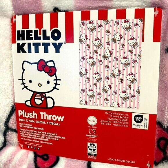 Hello Kitty Striped Pink White Burger and Fries Throw Blanket New with Tags (b) - Picture 6 of 8